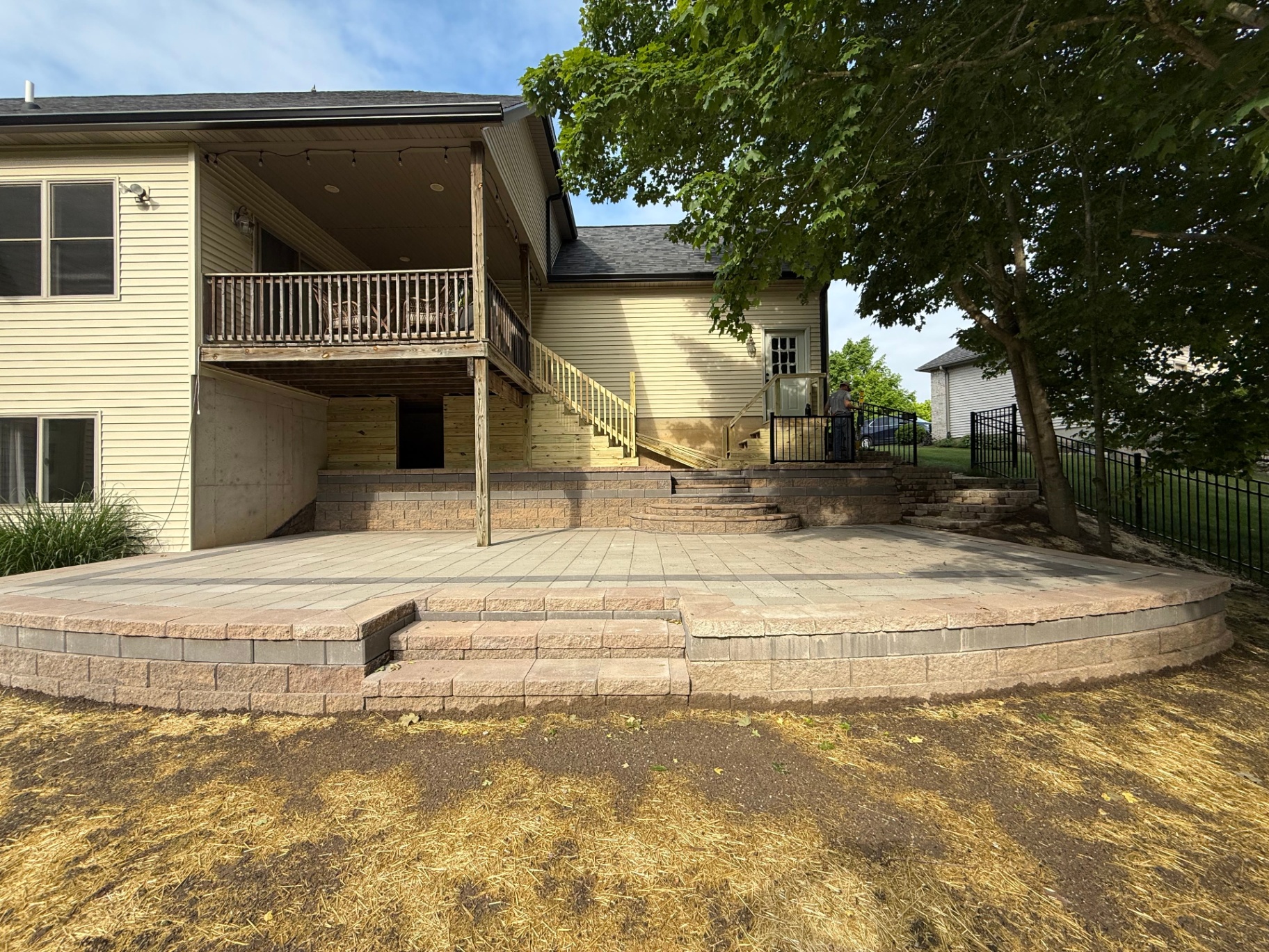 Raised Paver Patio with Tiered Retaining Walls