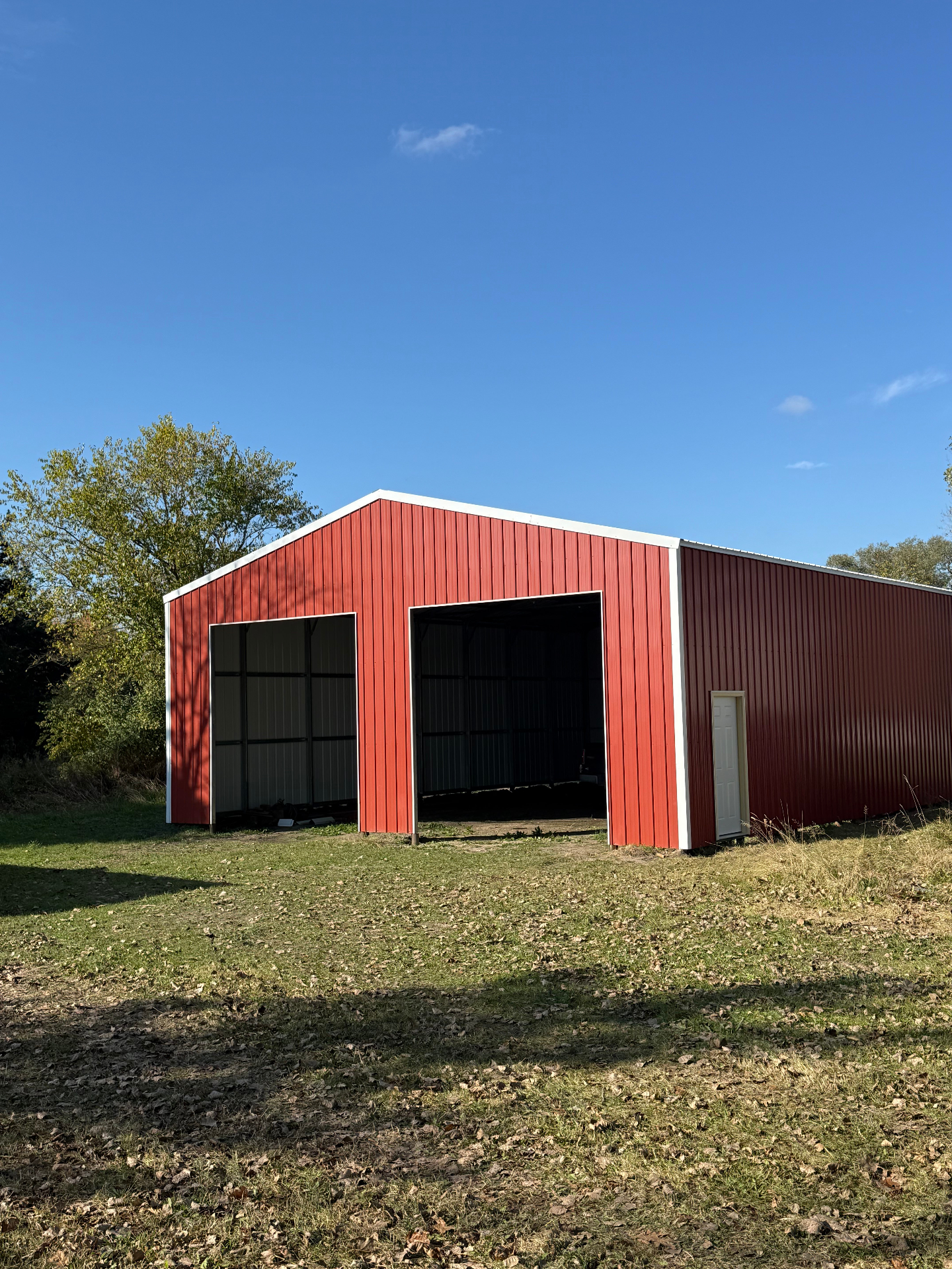 Custom Red Pole Barn with Open Bay